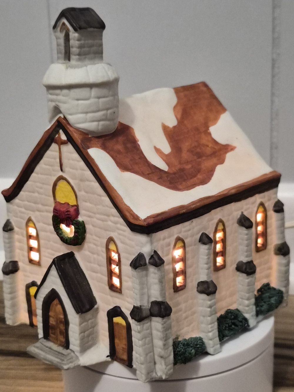 Vintage 1992 Lemax Dickensvale Porcelain Lighted Church (Stone Chapel)